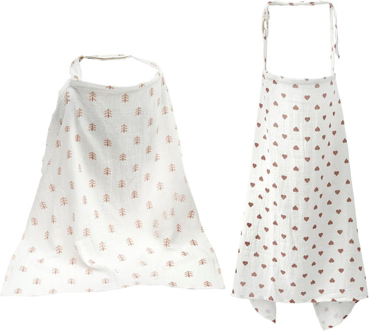 2Pcs Breastfeeding Cover Soft Breathable Cotton Baby Nursing Cover Adjustable Privacy Nursing Apron with Arch Neckline for Mum Home Travel