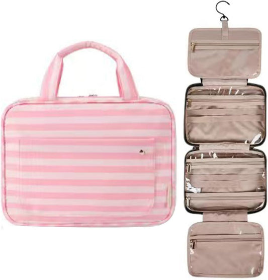 Hanging Travel Toiletry Bag with Hook, Large Capacity Makeup Bag for Women, Waterproof Cosmetic Organizer with 4 Transparent Compartments, Multifunction Foldable Travel Storage Bag for Bathroom (PK)