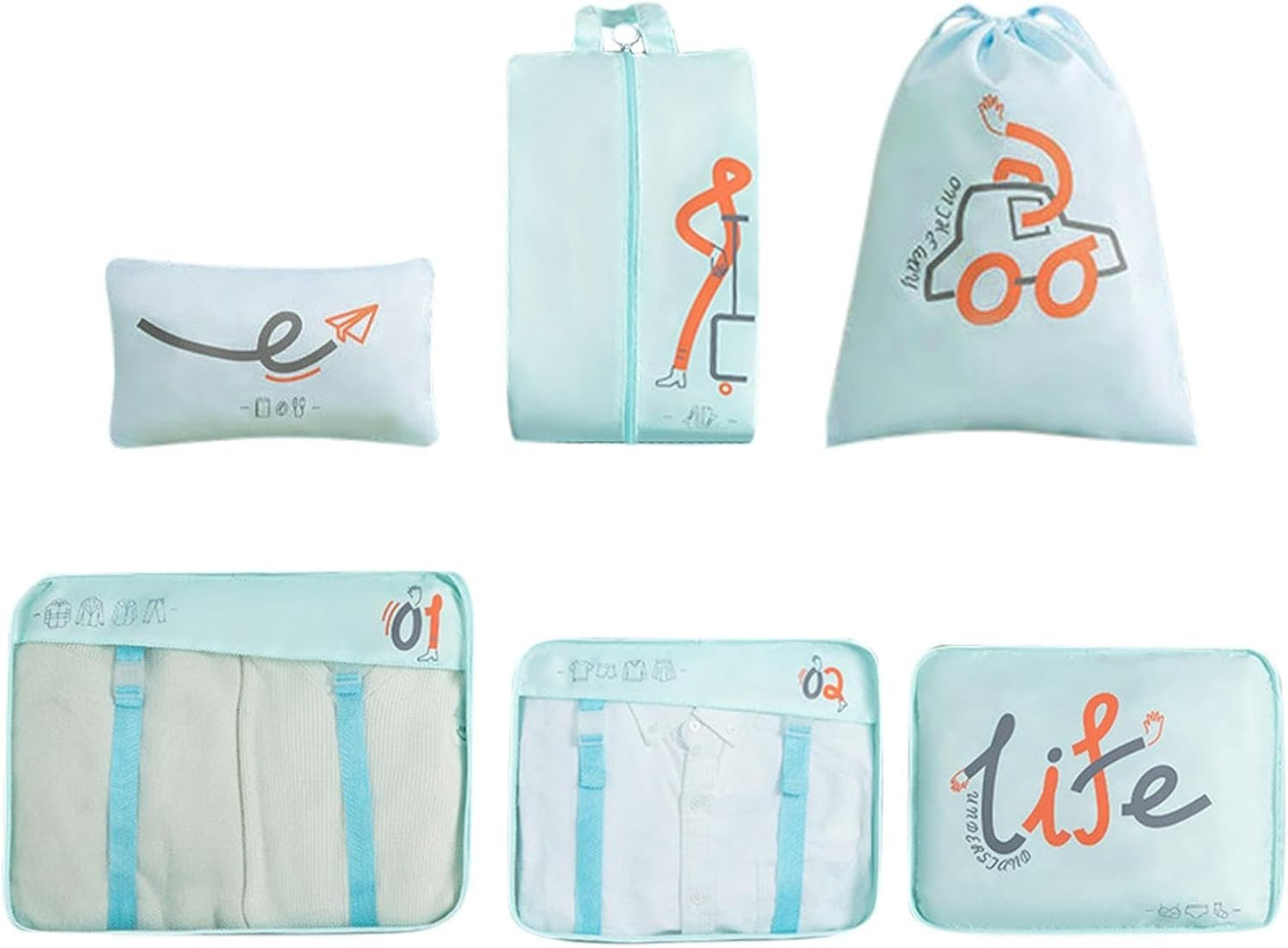 6pcs Clothes and Travel Essentials Packing Cubes Set - Organization Bags for Underwear, Socks, Bras, T-Shirts, Panties, Towels