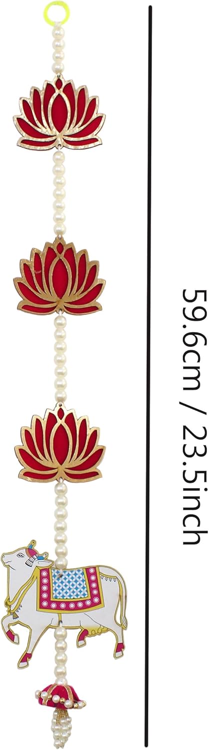 TIED RIBBONS 2 Pcs Kamdhenu Indian Hanging Decorations | Plastic, 2 feet | Indian Decorations for Home | Lotus Wall Hanging Decor, Backdrop Decorations for Home