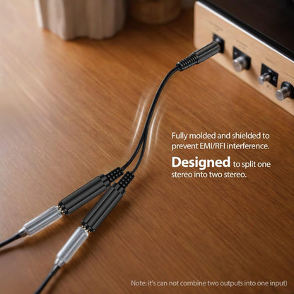 1/4" 6.35mm Stereo Plug/Male to Dual 1/4" 6.35mm Jack/Female Splitter Adapter Cable Converter 0.6 feet