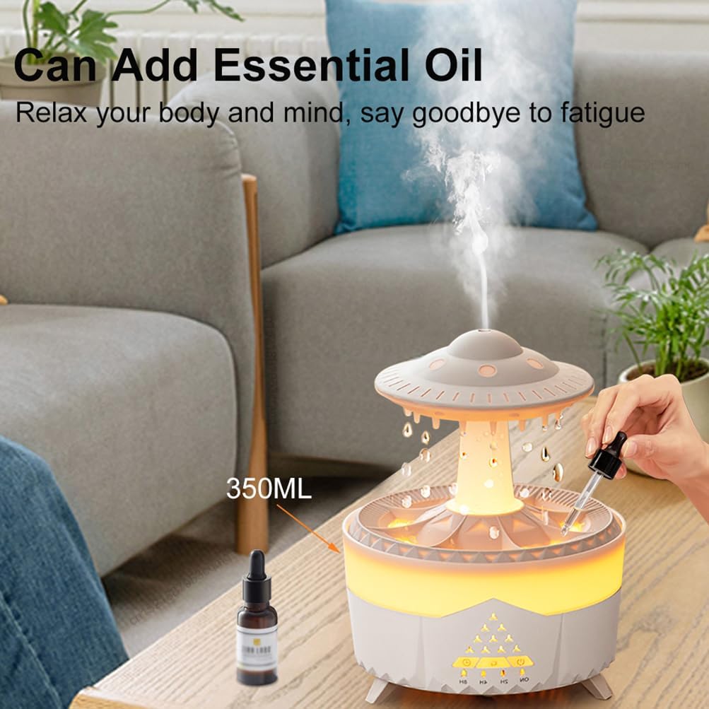 Essential Oil Diffuser, 350ML Rain Cloud Humidifier, 7 Colors Night Rain Diffuser with Remote Control Timing, Air Humidifiers and Aromatherapy Diffuser,3 Timer,Waterless Auto Off