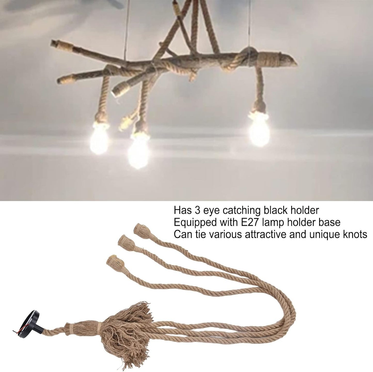 Vintage Hemp Rope Pendant Light Fixture Retro Hemp Rope Hanging Light Vintage Ceiling Light Lamp Retro Style for Dining Hall Restaurant Bar Lighting