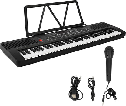 61 tasti per pianoforte per tastiera, pianoforte digitale elettronico portatile con supporto per foglio microfono per altoparlanti incorporato e cavo di ricarica USB mini