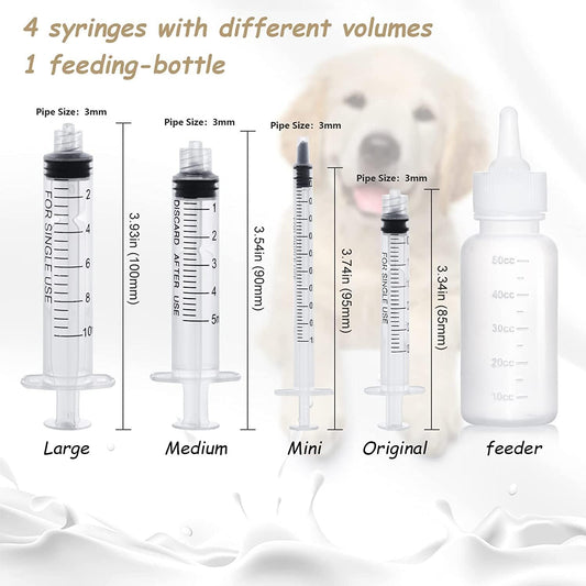Newborn Pet Nursing Bottles Set with 5 Pacifiers, Pet Feeding Artificial Bottles Kit, Pet Pill Tablet Feeders Tools Suitable for Newborn Puppies, Kittens, Rabbits, Squirrels and Other Small Animals