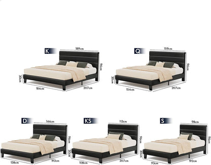 ALFORDSON Bed Frame Base King Single Size with Headboard, Bed Platform Foundation with PU Leather Upholstered for Mattress Topper, Harlene Series Black