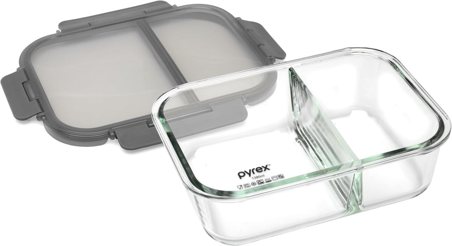 Pyrex Meal Prep Divided Glass Storage, 1380 ml Capacity