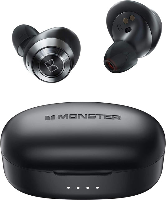 Monster Achieve 100 AirLinks Wireless Earbuds, True Wireless Earbuds Bluetooth Headphones, Earphones in-Ear Built-in Mic Headset, 24-Hour Playtime, Water Resistant Design for Sports, Black