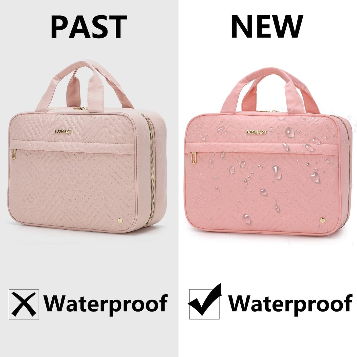 BESMART Travel Hanging Toiletry Bag for Women, Waterproof Makeup Organizer Washbags with Wet Pocket, Large Capacity Embroidery Cosmetic Bag for Trip/Workout//Holiday/Outdoor (Pink)