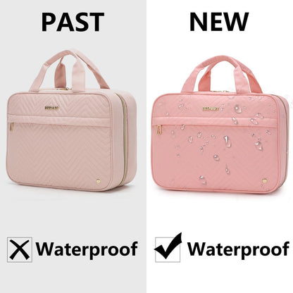 BE Smart Waterproof Toiletry Bag Cosmetic Bag with Wet Pocket, Hanging Hook Makeup Bag Lightweight Toiletries Organizer Bags for Women/Ladies, Embroidery Washbag for Travel/Workout, Grey (Pink 1)