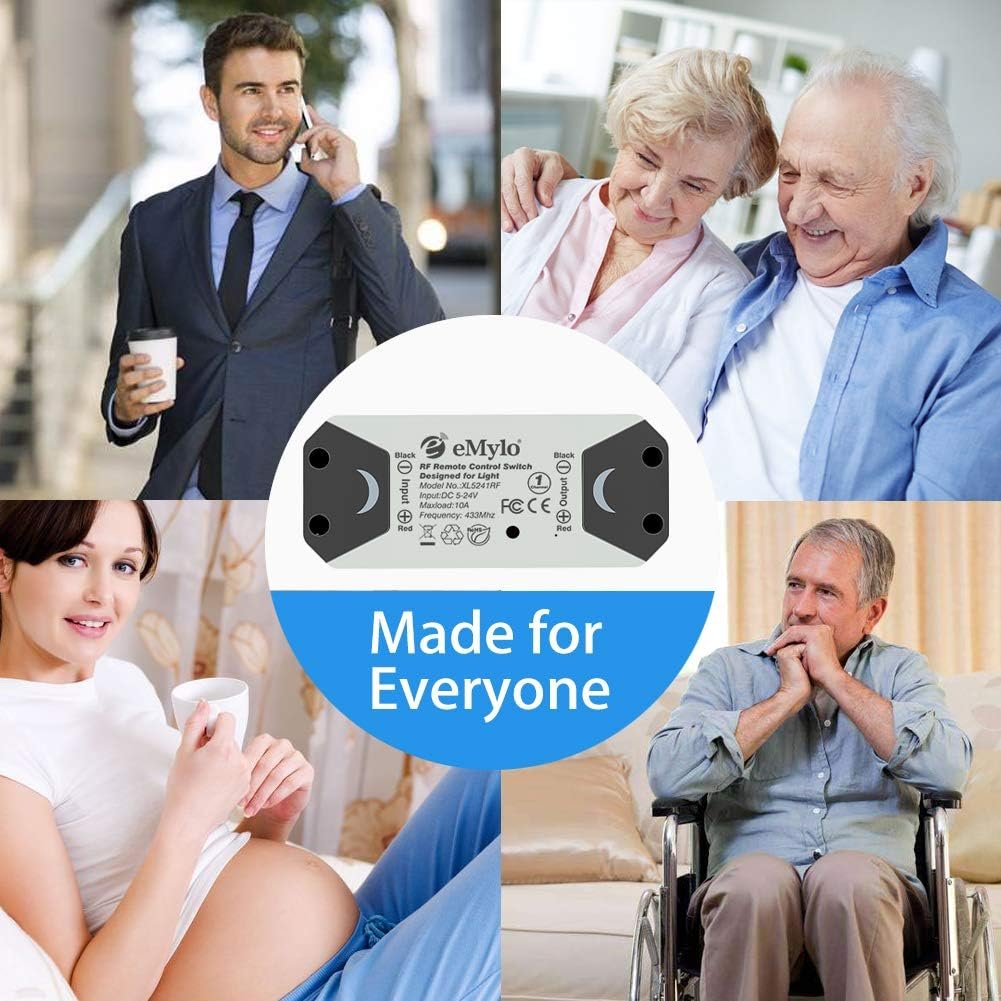 eMylo Smart Wireless Relay Switch DC 12V RF Relay Module One 1-Channel Remote Control Switch 5V-24V RF Switch Home Automation 433Mhz with Two Transmitters 1 Pack