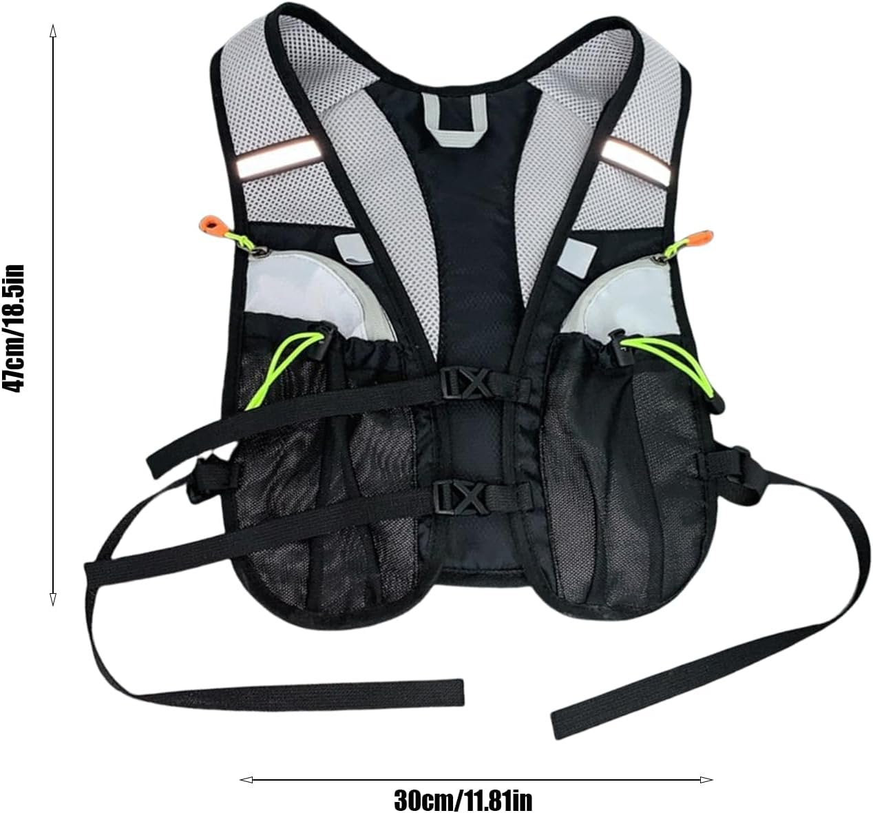 Running Hydration Vest, Portable Outdoors Kit, 11,81 x 18,5 in Reflective Design, Organizer Bag, Multiple Pockets Set per Trekking, Camping, Ciclismo, Mountain, Sport Activity