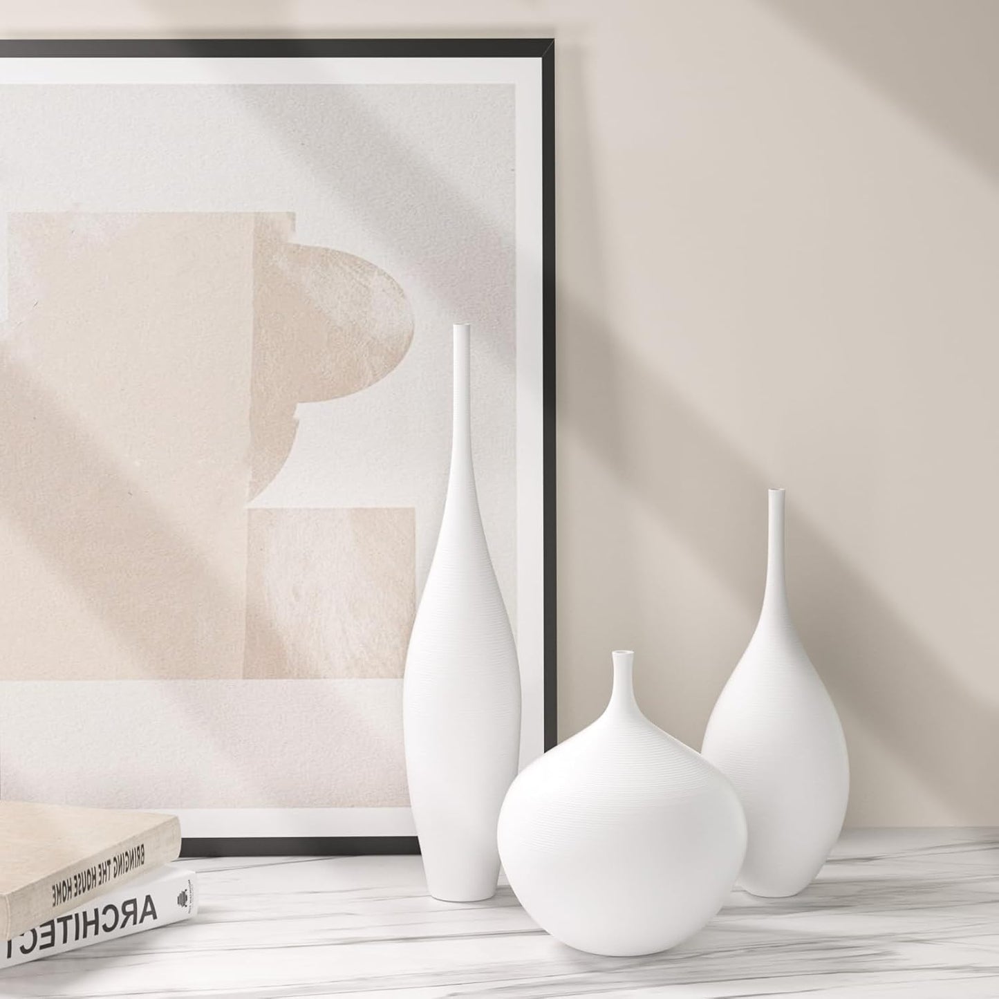 White Ceramic Vase Modern Boho Wabi-Sabi Flower Vase Set of 3 Decorative Aesthetic Vases for Centerpieces Pampas Matte Minimalist Vase for Living Room Table Shelf Home Decor Gift