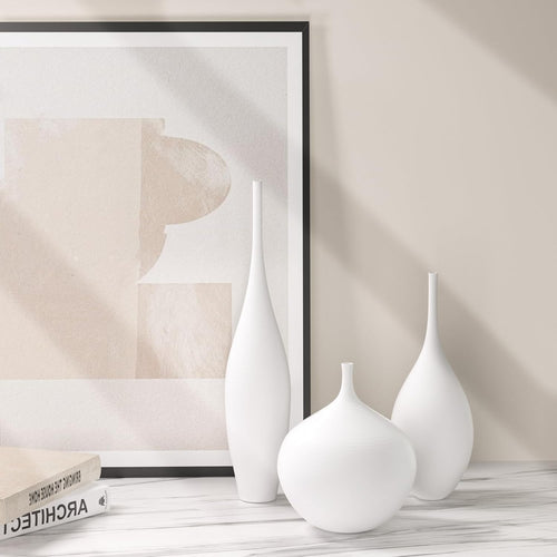 White Ceramic Vase Modern Boho Wabi-Sabi Flower Vase Set of 3 Decorative Aesthetic Vases for Centerpieces Pampas Matte Minimalist Vase for Living Room Table Shelf Home Decor Gift