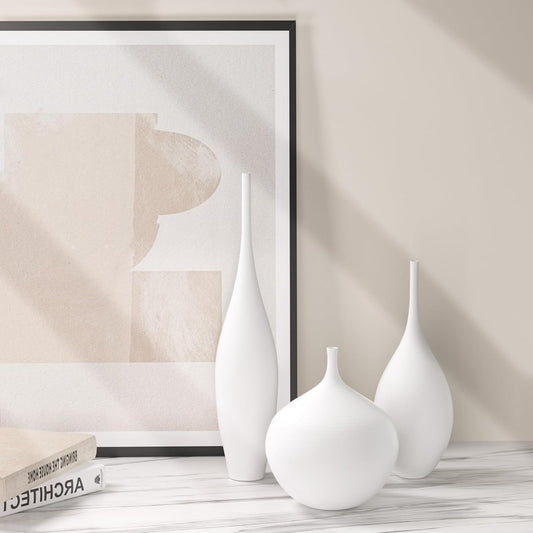 White Ceramic Vase Modern Boho Wabi-Sabi Flower Vase Set of 3 Decorative Aesthetic Vases for Centerpieces Pampas Matte Minimalist Vase for Living Room Table Shelf Home Decor Gift
