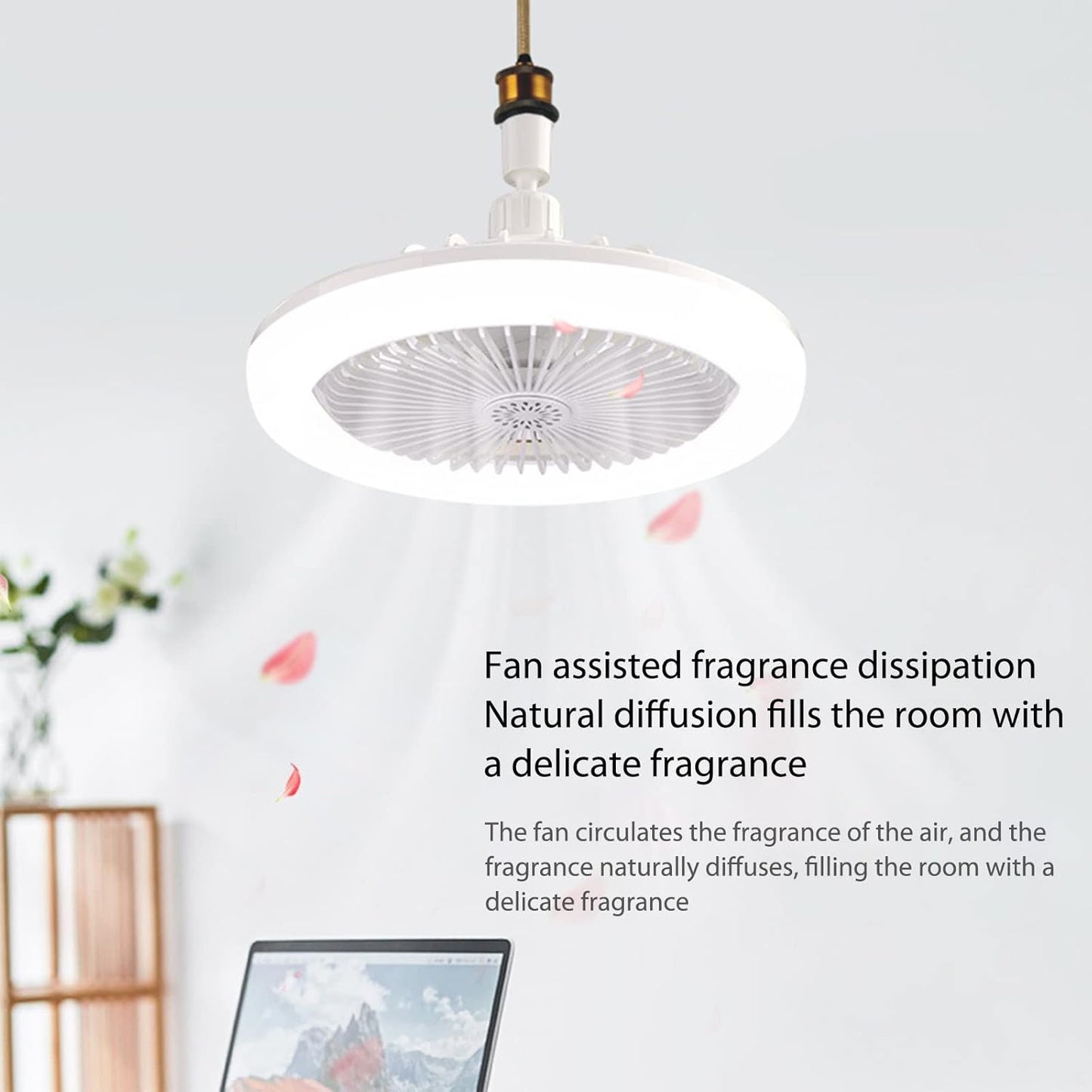 Cymwer Lampada della ventola di aromaterapia, luce del soffitto della ventola aroma con telecomando, a 3 velocità Dimmabile muto del vento Dimmabile for il dormitorio