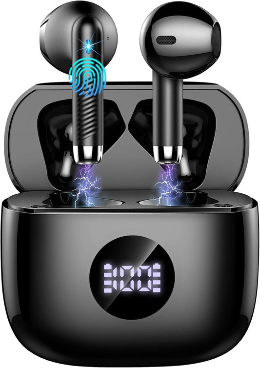 Wireless Earbuds, Bluetooth 5.4 Headphones HiFi Stereo, Wireless Earphones with 4 ENC Noise Cancelling Mics, 40H Playtime Ear Buds with LED Display, IP7 Waterproof Bluetooth Earbuds USB-C Charge
