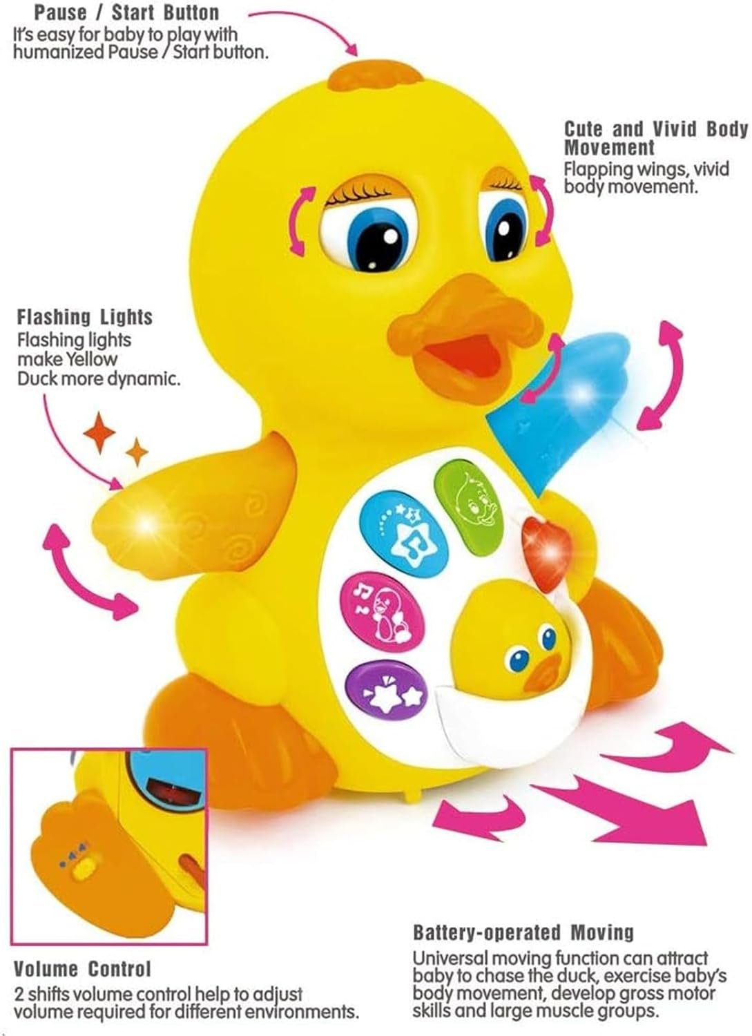 Yiosion Musical Flapping Yellow Duck Interactive Action Educational Learning Walking Light Up Dancing Toy for 1 Year Old Baby Toddler Infant