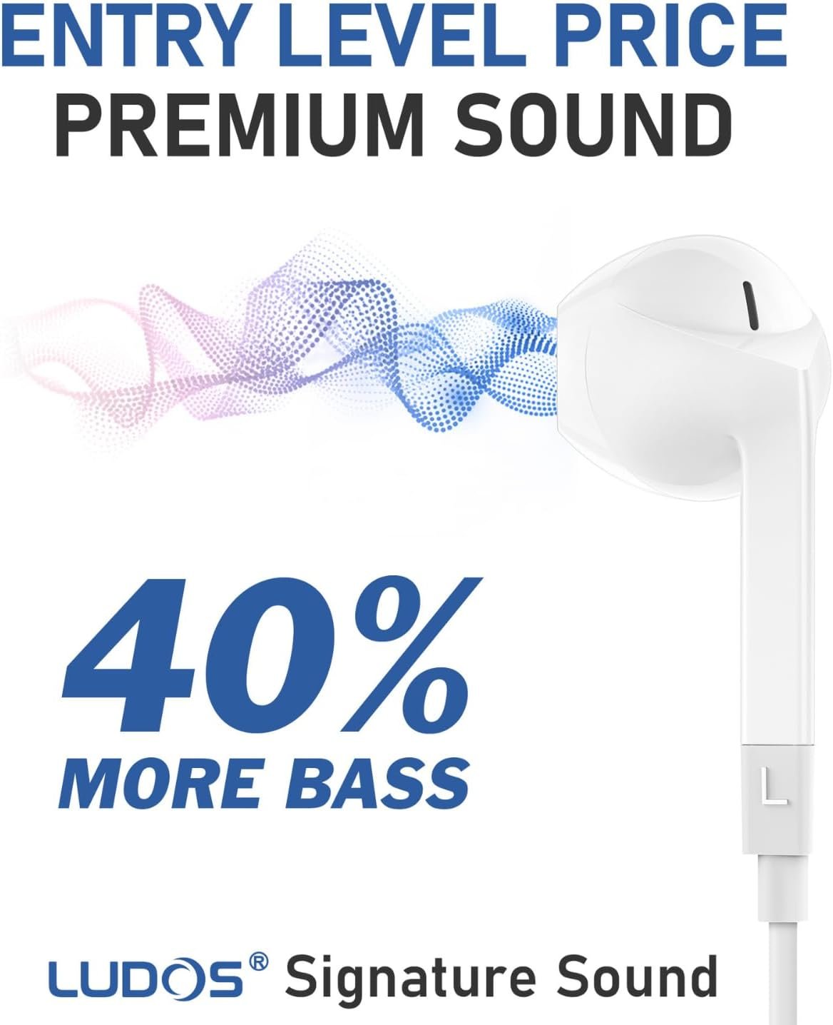 LUDOS FEROX Wired Earbuds in-Ear Headphones, Earphones with Microphone, 5 Years Warranty, Noise Isolation Corded for 3.5mm Jack Ear Buds for iPhone, iPad, Samsung, Computer, Laptop, Gaming, Sports