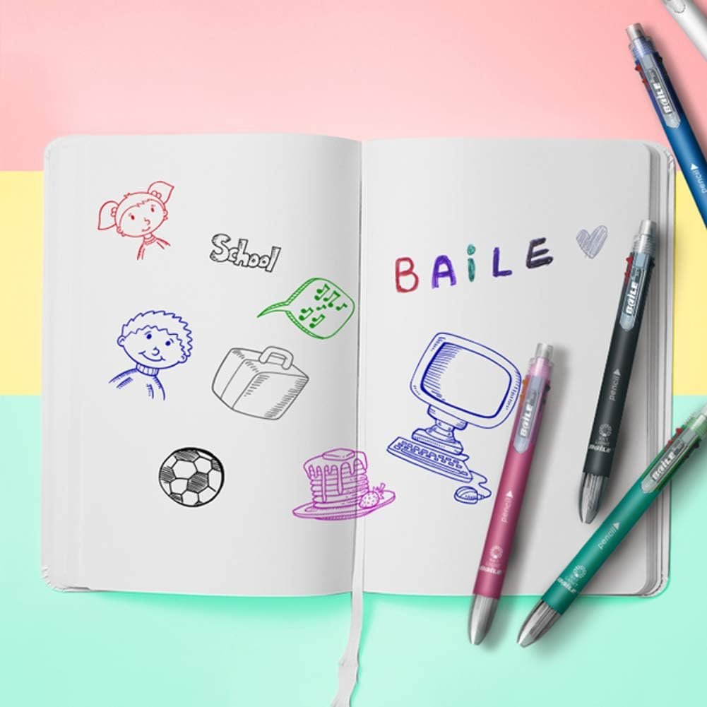 6 in 1 Multicolor Ballpoint Pens 5 Colors Ball Pen 1 Automatic Pencil with Eraser for School Office Writing Supplies Stationery