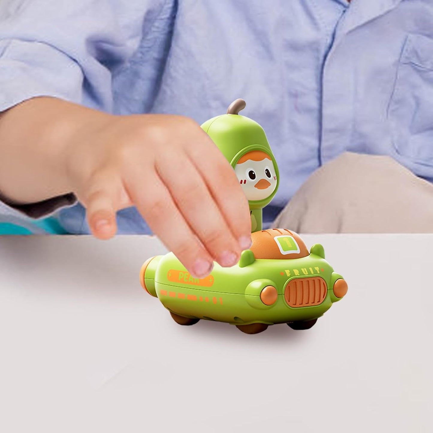 Push Car Toy for Baby | Cartoon Fruit Themed Press-Activated Car Toy | Interactive Cognitive Play Vehicle Set with 360-Degree Rotating Head | Educational Game for Babies, Perfect for Easter Basket
