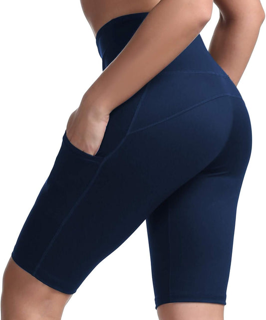 KUTAPU High Waist Yoga Shorts for Women with 2 Side Pockets Tummy Control Running Compression Exercise Workout Shorts