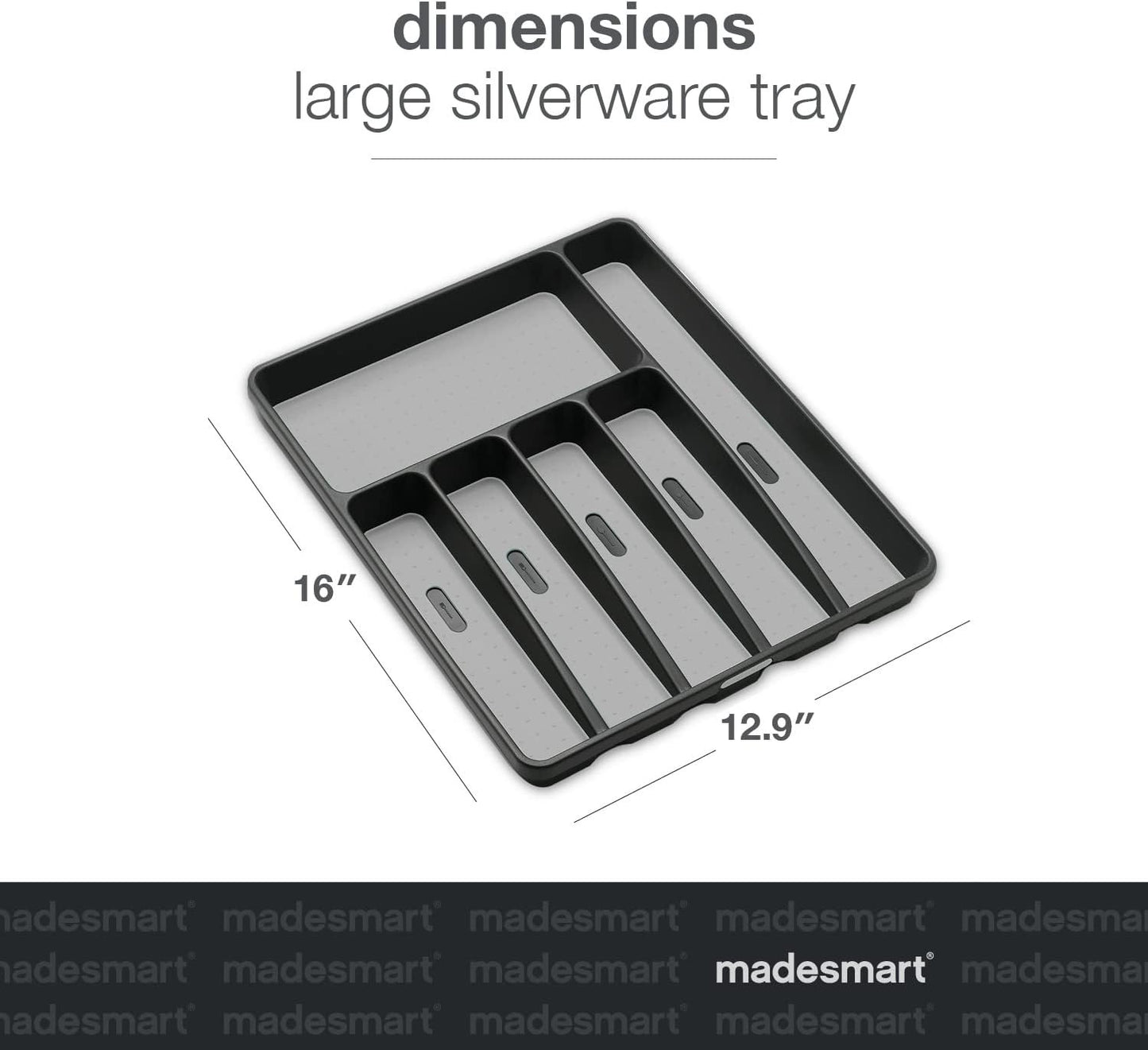 Madesmart Classic 6-Compartment Plastic Silverware Tray for Drawers, Cutlery and Utensil Tray Kitchen Drawer Organizer, Granite