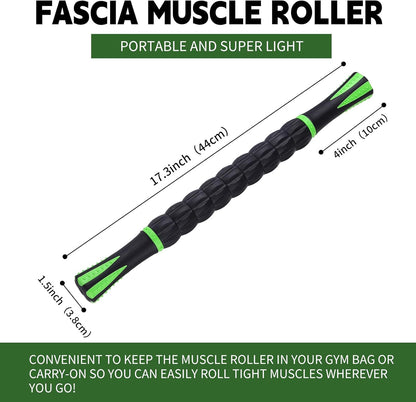 INSCOOL Massage Roller Stick,Muscle Roller Stick for Athletes,Liposuction Massage Roller for Lymphatic Drainage, for Relief Muscle Soreness, Help Runner Legs, Back Recovery (Light Green & Black)