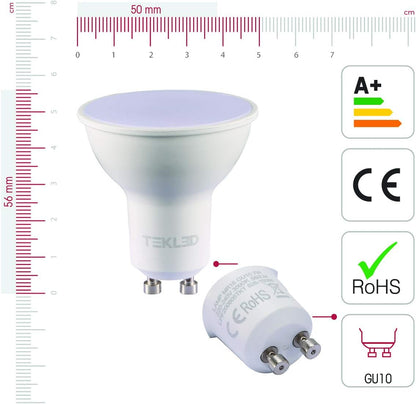 TEKLED® GU10 DIMMABLE Spotlight LED Bulbs | Energy Saving 7W Light Bulb 50W Halogen Spotlight Equivalent | 120° Wide Beam Angle MR16 3000K 560LM | 6-Pack | Warm White