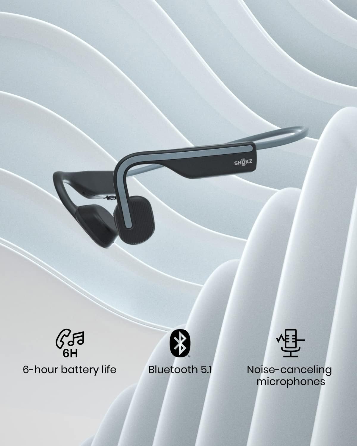 Shokz (AfterShokz) OpenMove - Open-Ear Bluetooth Sport Headphones - Bone Conduction Wireless Earphones - Sweatproof for Running and Workouts, with Sticker Pack (Grey)