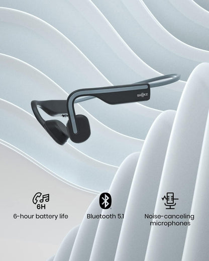 Shokz (AfterShokz) OpenMove - Open-Ear Bluetooth Sport Headphones - Bone Conduction Wireless Earphones - Sweatproof for Running and Workouts, with Sticker Pack (Grey)