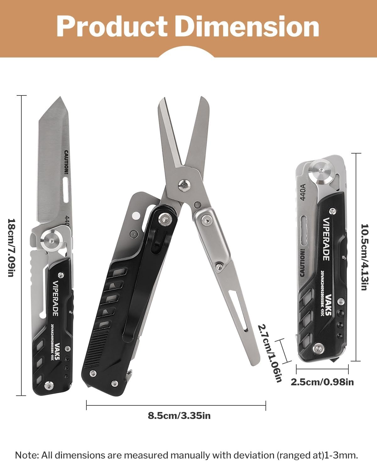 VIPERADE VAK4 Multitool Pocket Knife for Men, Multifunctional 21-in-1 Multitool Pocket Knife with Pouch, Outdoor Camping Survival and Everyday Use (VAK5)