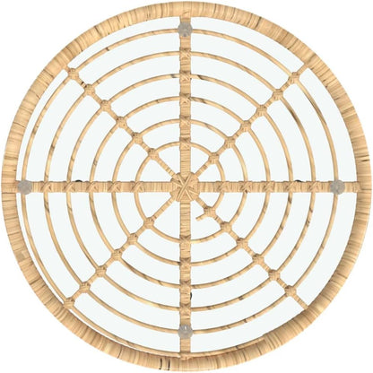 vidaXL Tempered Glass Top Dining Table-UV-Resistant PE Rattan Structure Made of Steel-Round Bistro Dinner Table-Glass Table for Patio, Garden, Living Room (Brown)