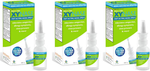 Xynase Natural Saline Nasal Spray with Xylitol - Relieves Nasal Congestion, Dry Nose, Allergy Symptoms, Sinus Pressure (0.75 fl oz Each) 3 Pack