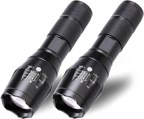MMOBIEL 2X LED Tactical Flashlight - 1000 Lumen, 5 Modes Zoomable, Water Resistant, Survival Flashlight, Camping, Emergency and Outdoor Flashlight.