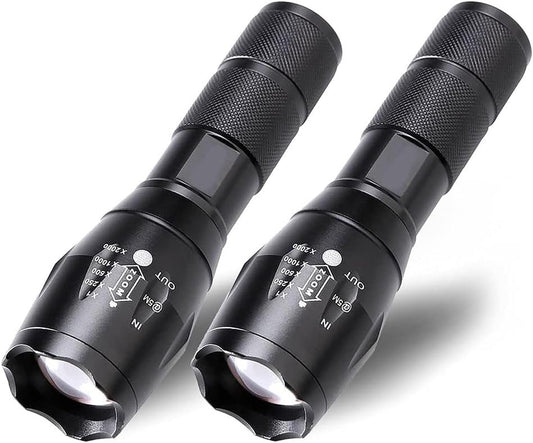 MMOBIEL 2X LED Tactical Flashlight - 1000 Lumen, 5 Modes Zoomable, Water Resistant, Survival Flashlight, Camping, Emergency and Outdoor Flashlight.