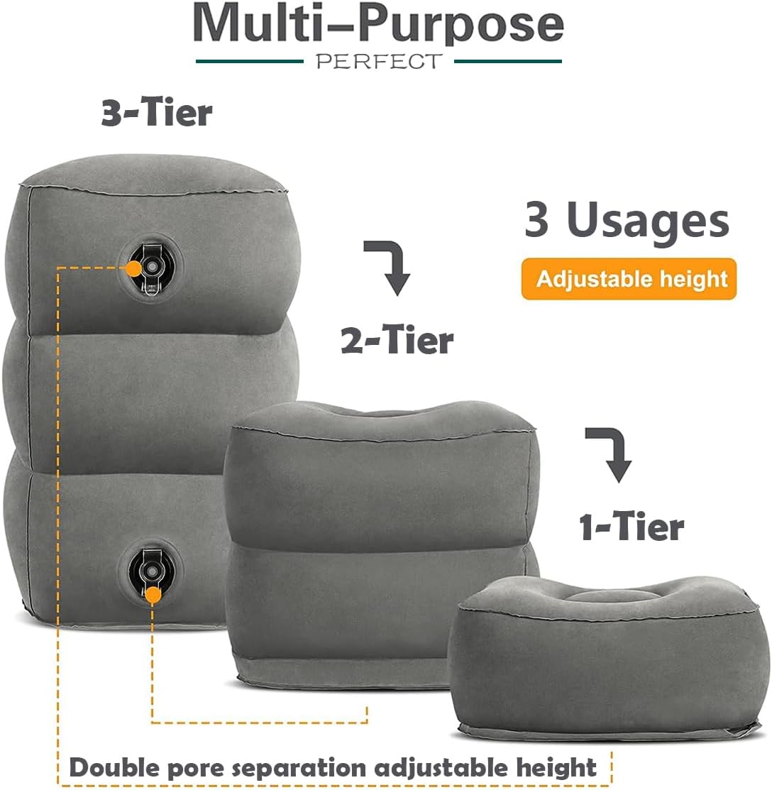 Baiao Inflatable Footrest Pillow for Airplane Travel, 3-Tier Height Adjustable for Sleeping, Suitable for Office, Home and Any Journey