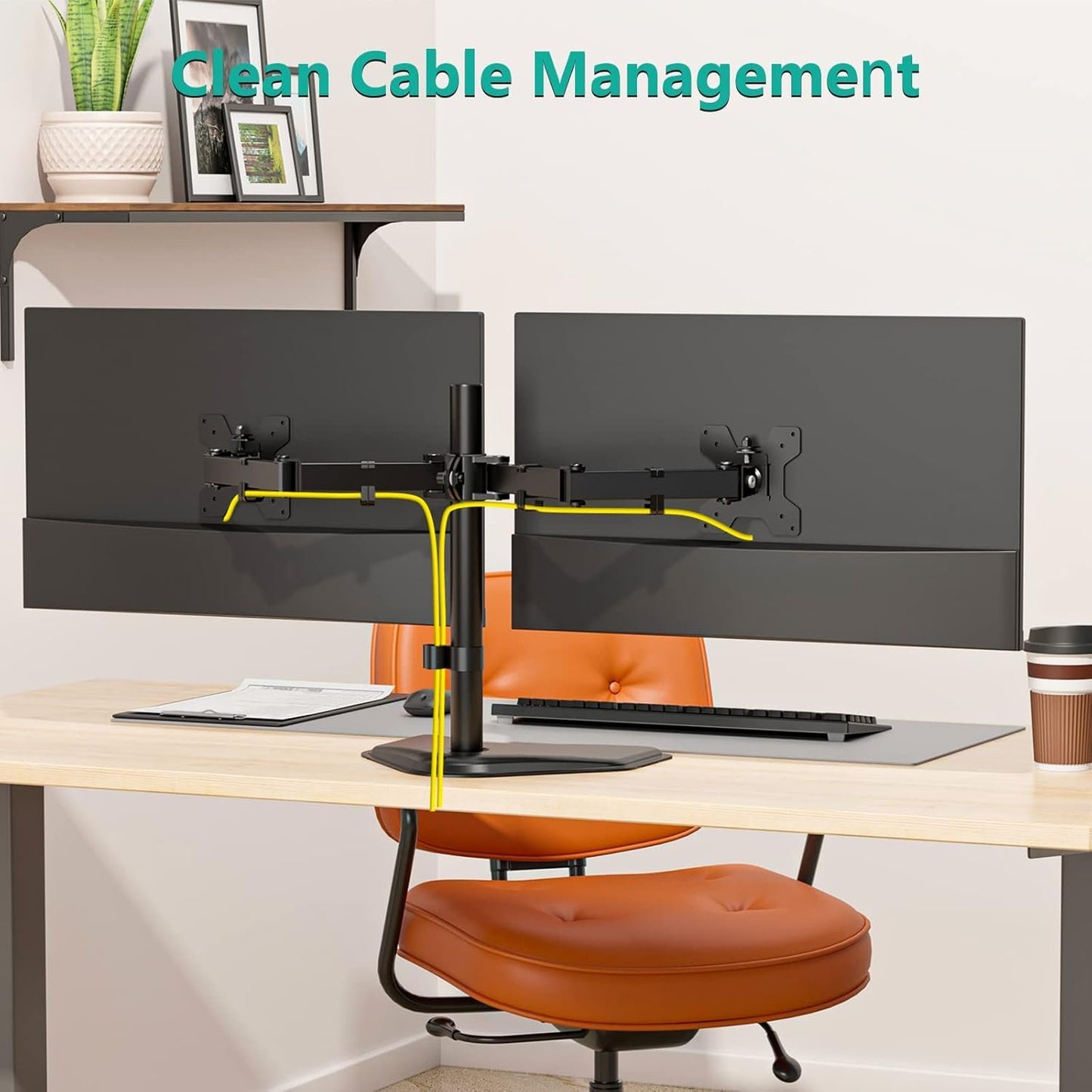WALI Dual Monitor Stand, Free Standing Desk Mount for 2 Monitors up to 27 inch, 22 lbs. Weight Capacity per Arm, Fully Adjustable with Max VESA 100x100mm (MF002), Black…