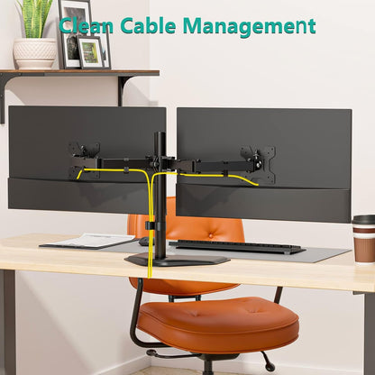 WALI Dual Monitor Stand, Free Standing Desk Mount for 2 Monitors up to 27 inch, 22 lbs. Weight Capacity per Arm, Fully Adjustable with Max VESA 100x100mm (MF002), Black…