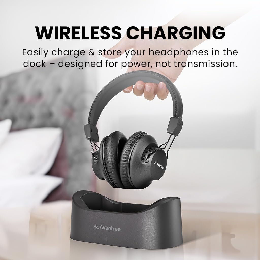 Avantree HT5009 Plus – Wireless TV Headphones for Watching with Transmitter & Charging Dock, Pass-Through, Bluetooth 5.3, Clear Voice Mode for Seniors, 50hr Playtime