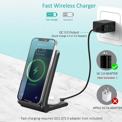 VNBBT 2 in 1 Wireless Charger, 20W Fast Wireless Charging Stand Dock for iPhone 16 Pro Max/16/15/15 plus/14/13/12/11/XS/XR,AirPods 4/3/Pro 2,Samsung Galaxy S24/S23/S22/S21/Note,Galaxy Buds, Black