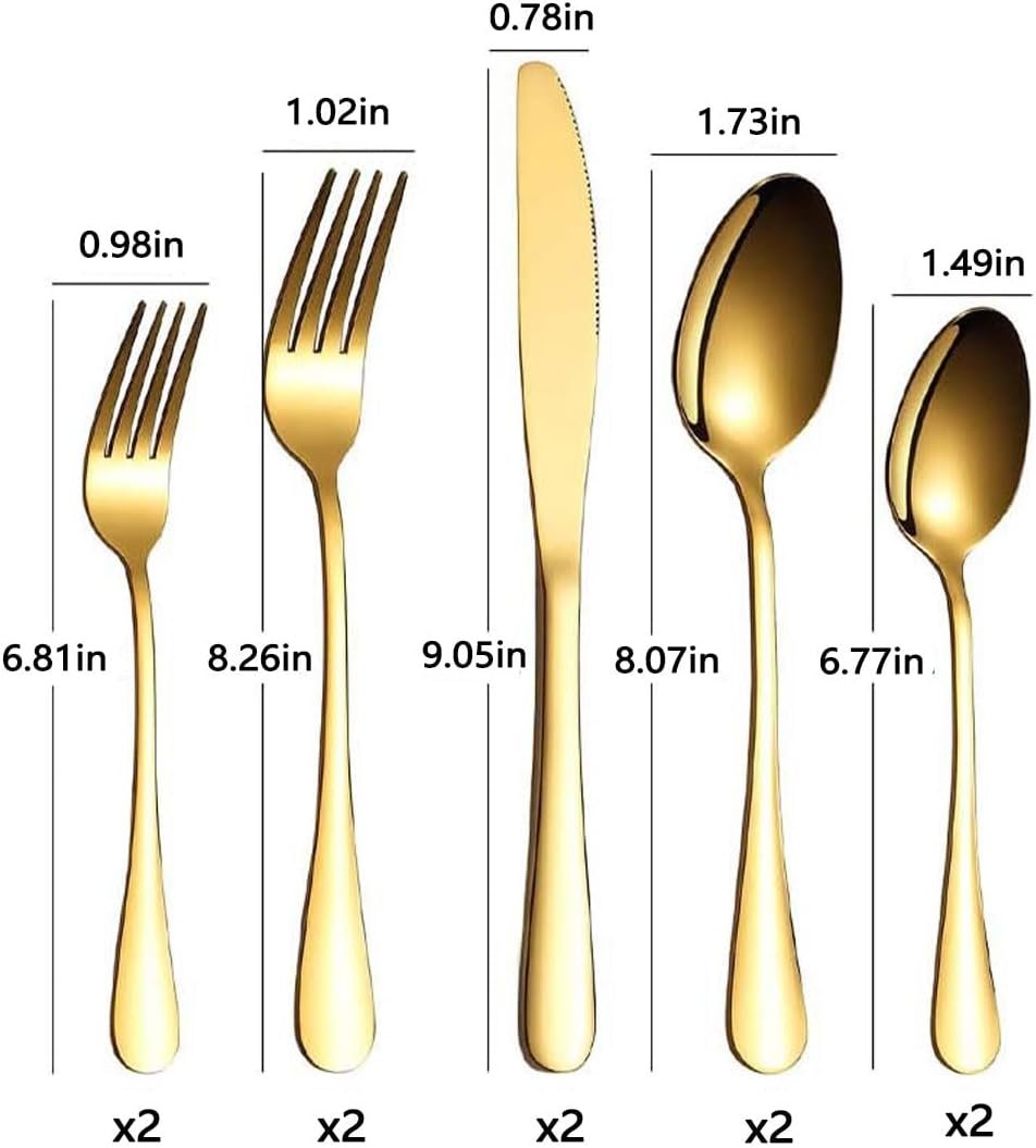 Miecux Stainless Steel Cutlery Set, 10Pcs Stainless Steel Flatware Gold Silverware Set Service for 2, Tableware Eating Utensils Include Knives/Forks/Spoons for Home Restaurant Party (Gold)