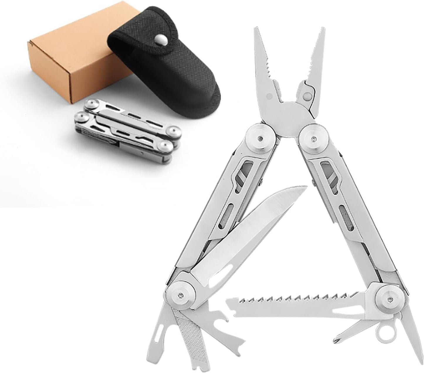ETANPE 12-in-1 Multitool Pocket Knife, 420 Stainless Steel, Foldable Design with Pliers, Wire Cutters, Saw Blade, Scissors, Screwdrivers, Bottle Opener, Back Clip, Nylon Sheath