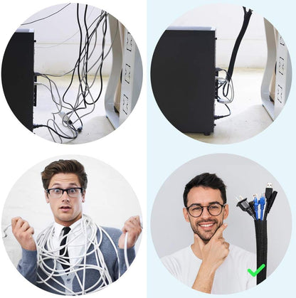 AGPTEK Cable Management Sleeve Cover, Cord Management System for Desk PC TV Computer Projector Wires Protection and Organization, Home, Theater and Office, 10ft - 4/5inch, Black