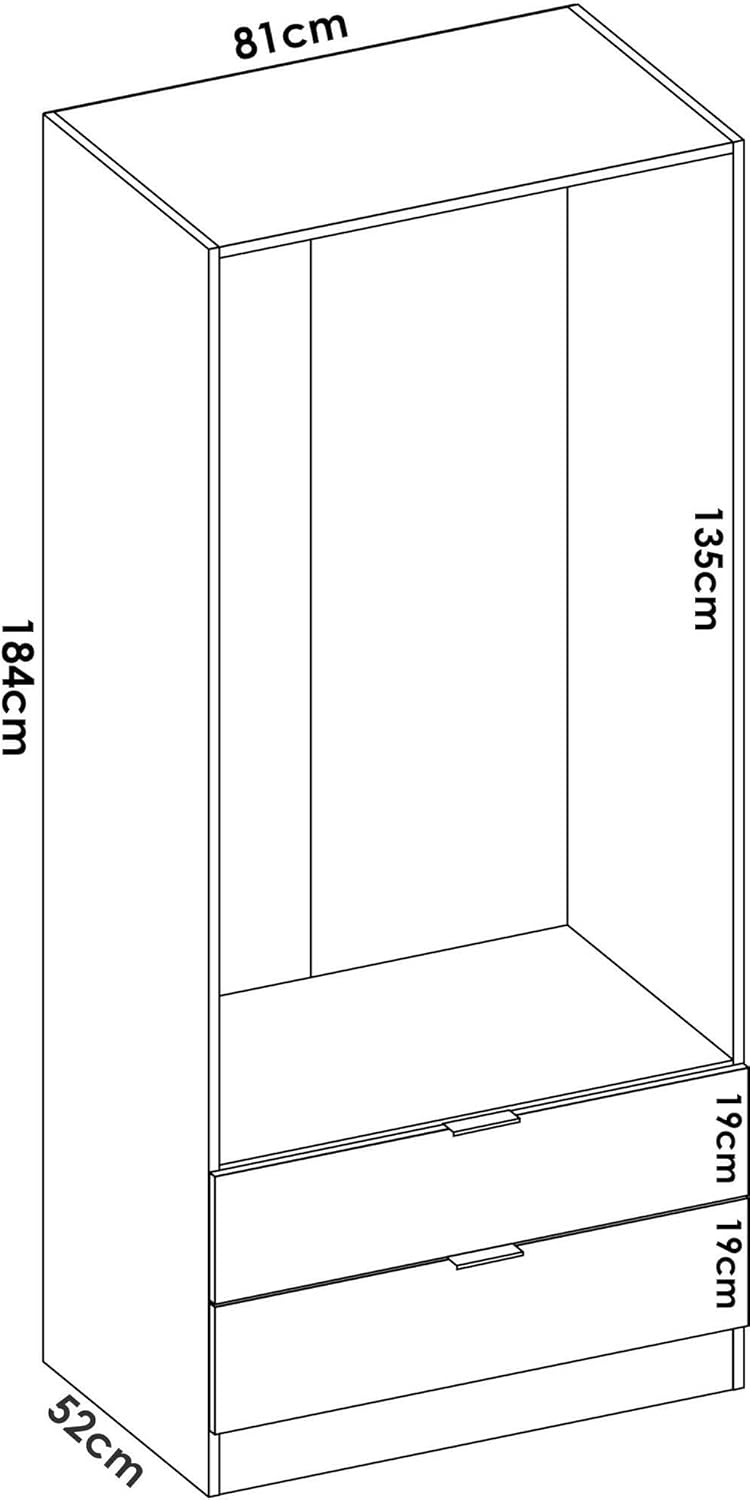 Dmora - Wardrobe Pisanino, Wardrobe for Bedroom, Wardrobe with 2 Hinged Doors and 2 Drawers, 81 x 52 x 184 cm, Oak