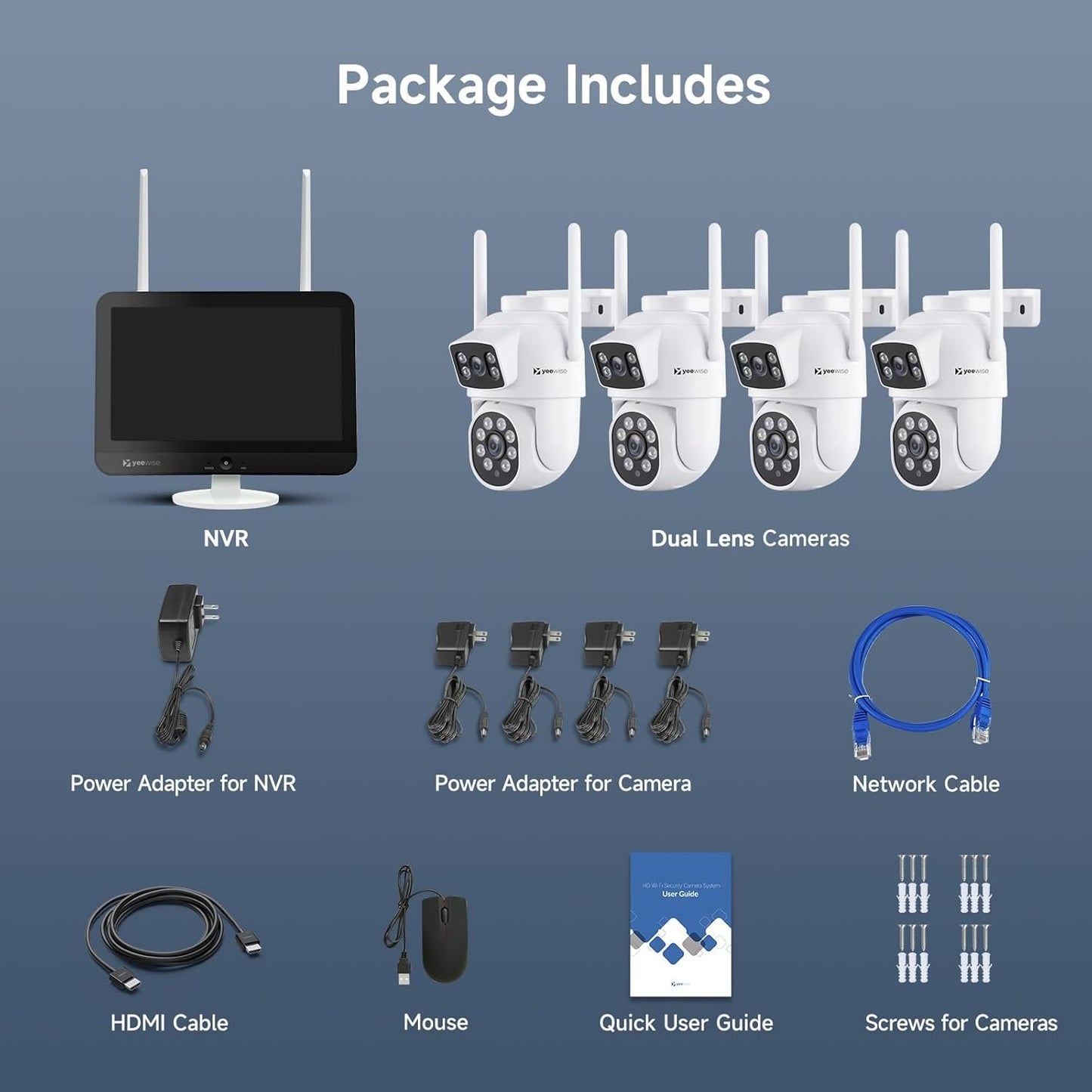 2K Wi-Fi 6 Wireless Security Camera System with 12" Monitor, Dual Lens WiFi Security Cameras with 360° Pan Tilt & Auto Tracking, 16CH NVR with 1TB HDD, 5G&2.4G WiFi, 24/7 Record,Plug-in Power