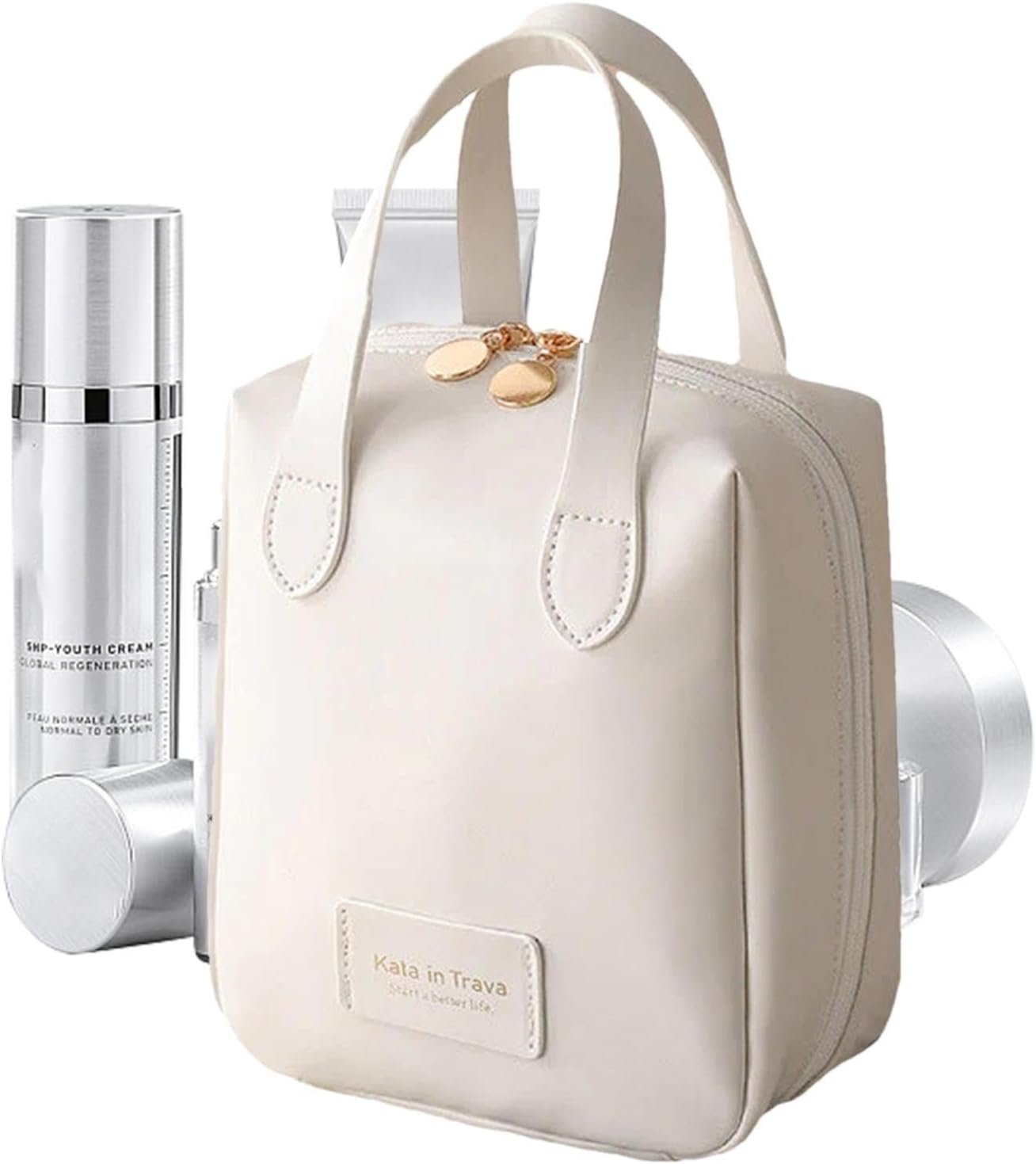 Toiletry Bag - Leather Hanging Organizer | Makeup Cosmetic Bag Travel Organizer Portable Travel Toiletry Organizer Toiletries Hygiene Bag, White., Se rÃ©fÃ©rer au descriptif, Refer to description