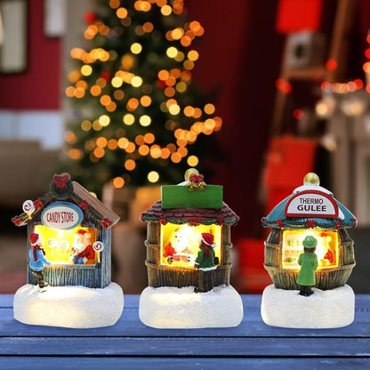 LICHENGTAI Oggettistica Natalizia in Resina Villaggio di Natale Luminoso Casa di Natale in Miniatura Case del Villaggio Natalizio con Illuminazione a LED, Regali di Natale del Ringraziamento