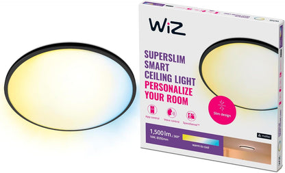 WiZ Smart SuperSlim WiFi Ceiling Light, White Cold White Dimmable Light, 16 W, Black, SpaceSense Technology, Voice Control (Alexa, Apple HomeKit, Google Home)
