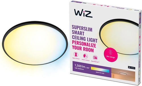 WiZ Smart SuperSlim WiFi Ceiling Light, White Cold White Dimmable Light, 16 W, Black, SpaceSense Technology, Voice Control (Alexa, Apple HomeKit, Google Home)